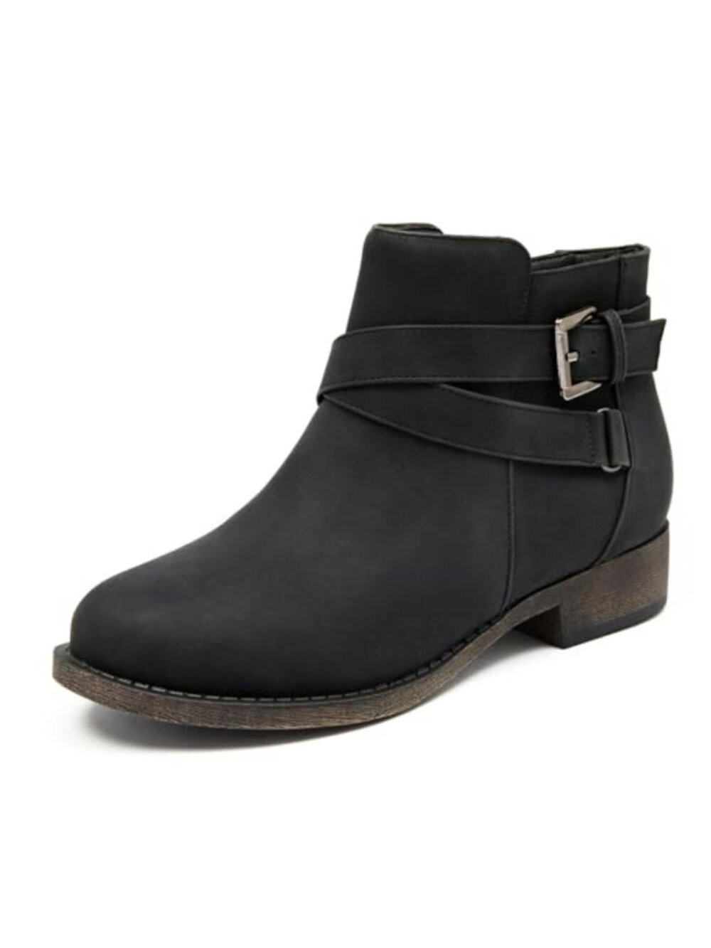 Women's Ankle Boots Low Heel Faux Leather Zipper Booties Round Toe